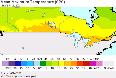 Canada Mean Maximum Temperature (CPC) Thematic Map For 9/13/2021 - 9/19/2021