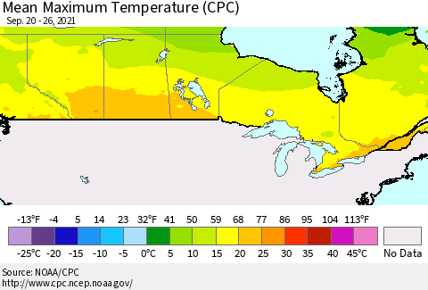 Canada Mean Maximum Temperature (CPC) Thematic Map For 9/20/2021 - 9/26/2021