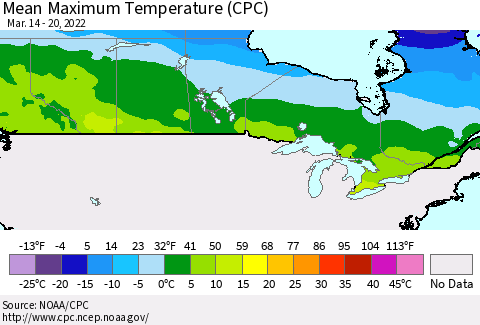 Canada Mean Maximum Temperature (CPC) Thematic Map For 3/14/2022 - 3/20/2022