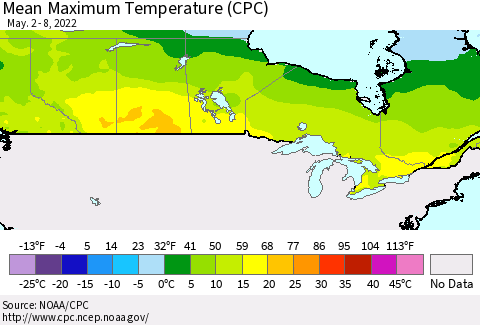 Canada Mean Maximum Temperature (CPC) Thematic Map For 5/2/2022 - 5/8/2022