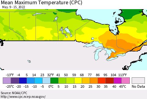 Canada Mean Maximum Temperature (CPC) Thematic Map For 5/9/2022 - 5/15/2022