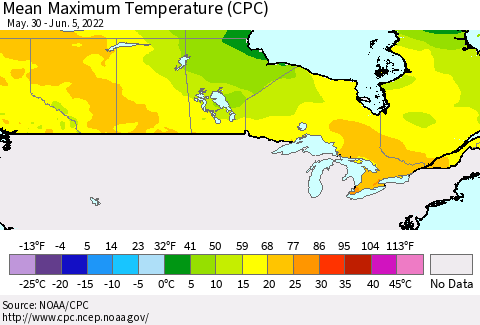 Canada Mean Maximum Temperature (CPC) Thematic Map For 5/30/2022 - 6/5/2022