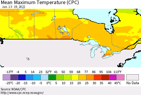 Canada Mean Maximum Temperature (CPC) Thematic Map For 6/13/2022 - 6/19/2022