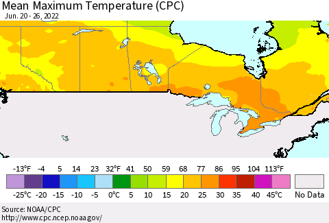 Canada Mean Maximum Temperature (CPC) Thematic Map For 6/20/2022 - 6/26/2022