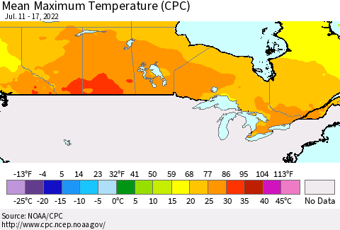Canada Mean Maximum Temperature (CPC) Thematic Map For 7/11/2022 - 7/17/2022