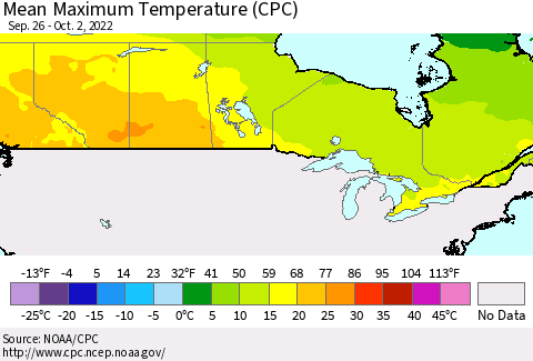 Canada Mean Maximum Temperature (CPC) Thematic Map For 9/26/2022 - 10/2/2022