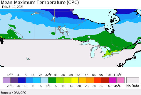 Canada Mean Maximum Temperature (CPC) Thematic Map For 2/5/2024 - 2/11/2024