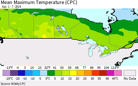 Canada Mean Maximum Temperature (CPC) Thematic Map For 4/1/2024 - 4/7/2024