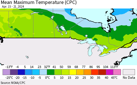 Canada Mean Maximum Temperature (CPC) Thematic Map For 4/15/2024 - 4/21/2024