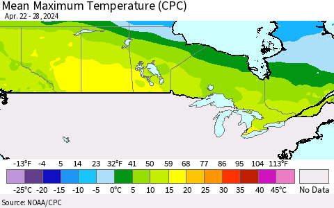 Canada Mean Maximum Temperature (CPC) Thematic Map For 4/22/2024 - 4/28/2024