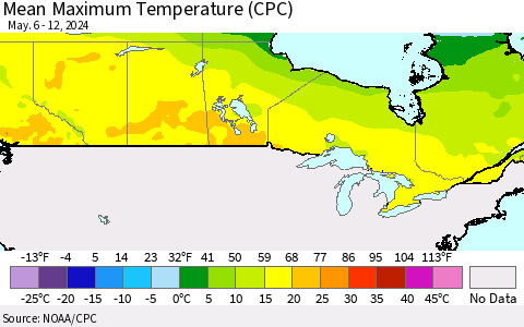 Canada Mean Maximum Temperature (CPC) Thematic Map For 5/6/2024 - 5/12/2024
