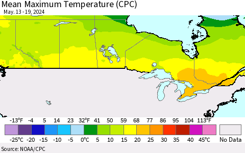 Canada Mean Maximum Temperature (CPC) Thematic Map For 5/13/2024 - 5/19/2024