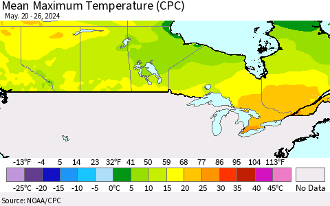 Canada Mean Maximum Temperature (CPC) Thematic Map For 5/20/2024 - 5/26/2024