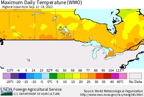 Canada Maximum Daily Temperature (WMO) Thematic Map For 9/12/2022 - 9/18/2022