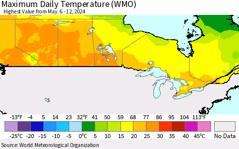 Canada Maximum Daily Temperature (WMO) Thematic Map For 5/6/2024 - 5/12/2024