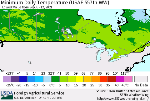 Canada Minimum Daily Temperature (USAF 557th WW) Thematic Map For 9/6/2021 - 9/12/2021