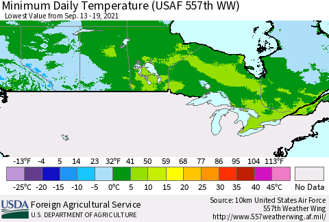 Canada Minimum Daily Temperature (USAF 557th WW) Thematic Map For 9/13/2021 - 9/19/2021