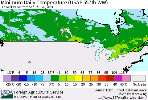 Canada Minimum Daily Temperature (USAF 557th WW) Thematic Map For 9/20/2021 - 9/26/2021
