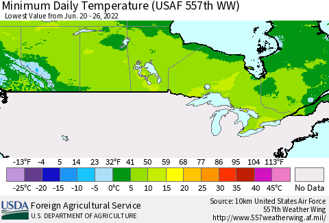 Canada Minimum Daily Temperature (USAF 557th WW) Thematic Map For 6/20/2022 - 6/26/2022