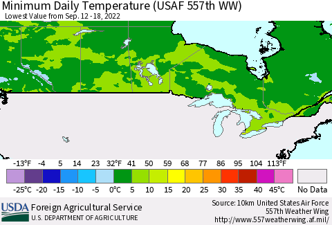 Canada Minimum Daily Temperature (USAF 557th WW) Thematic Map For 9/12/2022 - 9/18/2022
