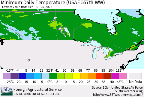 Canada Minimum Daily Temperature (USAF 557th WW) Thematic Map For 9/19/2022 - 9/25/2022
