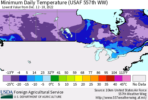 Canada Minimum Daily Temperature (USAF 557th WW) Thematic Map For 12/12/2022 - 12/18/2022