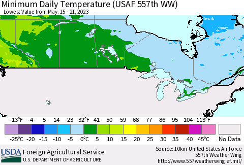Canada Minimum Daily Temperature (USAF 557th WW) Thematic Map For 5/15/2023 - 5/21/2023