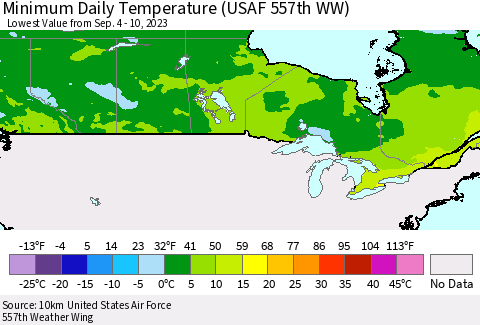 Canada Minimum Daily Temperature (USAF 557th WW) Thematic Map For 9/4/2023 - 9/10/2023