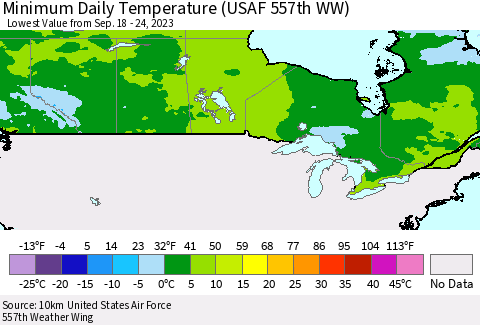 Canada Minimum Daily Temperature (USAF 557th WW) Thematic Map For 9/18/2023 - 9/24/2023