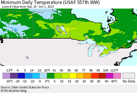 Canada Minimum Daily Temperature (USAF 557th WW) Thematic Map For 9/25/2023 - 10/1/2023