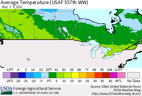 Canada Average Temperature (USAF 557th WW) Thematic Map For 5/3/2021 - 5/9/2021
