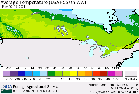 Canada Average Temperature (USAF 557th WW) Thematic Map For 5/10/2021 - 5/16/2021