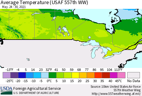 Canada Average Temperature (USAF 557th WW) Thematic Map For 5/24/2021 - 5/30/2021