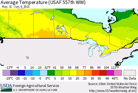 Canada Average Temperature (USAF 557th WW) Thematic Map For 5/31/2021 - 6/6/2021