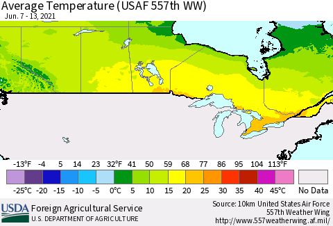 Canada Average Temperature (USAF 557th WW) Thematic Map For 6/7/2021 - 6/13/2021