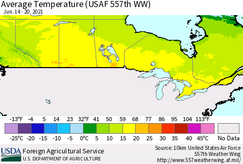 Canada Average Temperature (USAF 557th WW) Thematic Map For 6/14/2021 - 6/20/2021