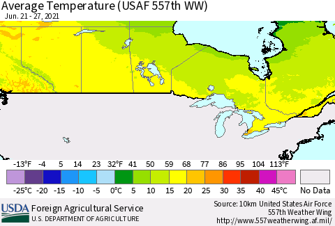 Canada Average Temperature (USAF 557th WW) Thematic Map For 6/21/2021 - 6/27/2021