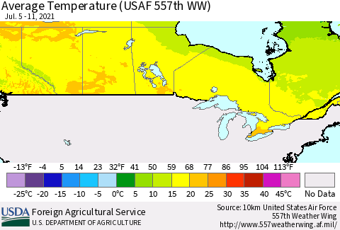Canada Average Temperature (USAF 557th WW) Thematic Map For 7/5/2021 - 7/11/2021