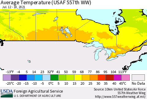 Canada Average Temperature (USAF 557th WW) Thematic Map For 7/12/2021 - 7/18/2021