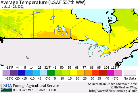 Canada Average Temperature (USAF 557th WW) Thematic Map For 7/19/2021 - 7/25/2021