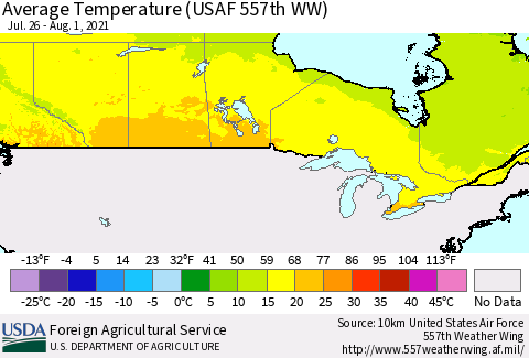 Canada Average Temperature (USAF 557th WW) Thematic Map For 7/26/2021 - 8/1/2021