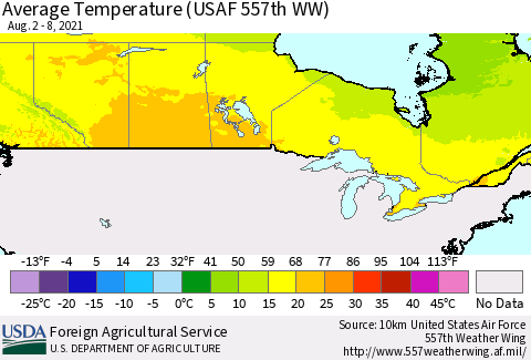 Canada Average Temperature (USAF 557th WW) Thematic Map For 8/2/2021 - 8/8/2021