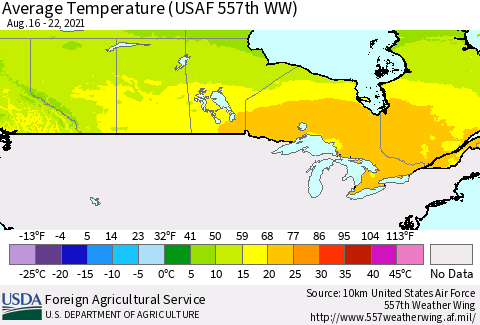 Canada Average Temperature (USAF 557th WW) Thematic Map For 8/16/2021 - 8/22/2021