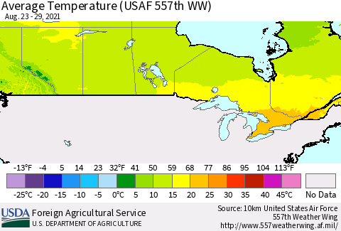 Canada Average Temperature (USAF 557th WW) Thematic Map For 8/23/2021 - 8/29/2021