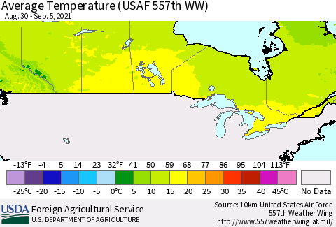 Canada Average Temperature (USAF 557th WW) Thematic Map For 8/30/2021 - 9/5/2021