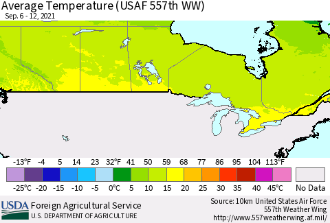 Canada Average Temperature (USAF 557th WW) Thematic Map For 9/6/2021 - 9/12/2021