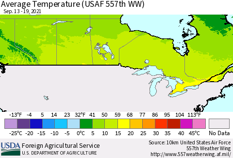 Canada Average Temperature (USAF 557th WW) Thematic Map For 9/13/2021 - 9/19/2021