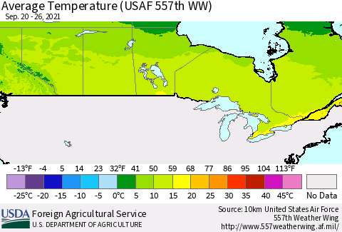 Canada Average Temperature (USAF 557th WW) Thematic Map For 9/20/2021 - 9/26/2021