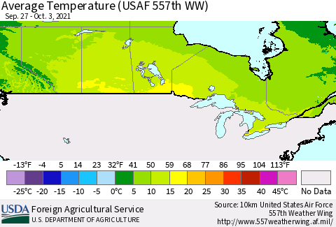 Canada Average Temperature (USAF 557th WW) Thematic Map For 9/27/2021 - 10/3/2021
