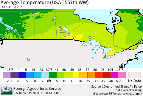 Canada Average Temperature (USAF 557th WW) Thematic Map For 10/4/2021 - 10/10/2021